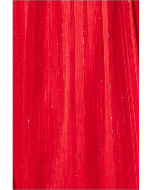 Goddiva Red Keyhole High Neck Flutter Sleeve Maxi