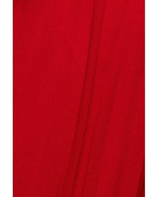 Goddiva Red Scalloped Lace Bodice Pleated Chiffon A Line Maxi Dress