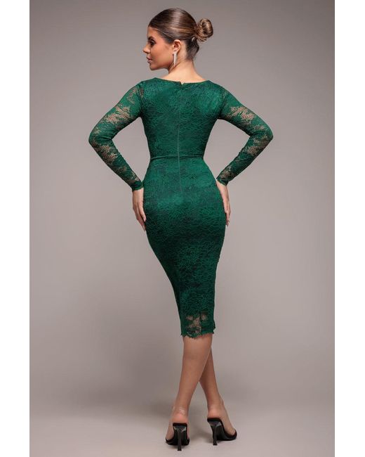 emerald green formal dress midi Scuba & Chiffon Balloon Sleeve Wrap Midi Dress - Emerald Green main image 1