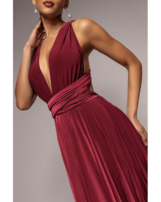 Goddiva Red Soft Touch Multi Way Open Back Midi Dress