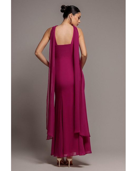 Goddiva Multicolor Cross Front Scarf Back Chiffon Mermaid Maxi Dress