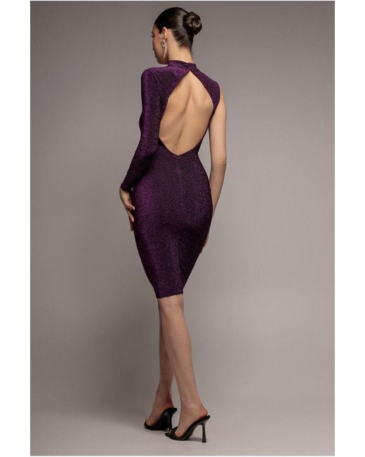 Goddiva Purple Open Back One Sleeve Lurex Midi