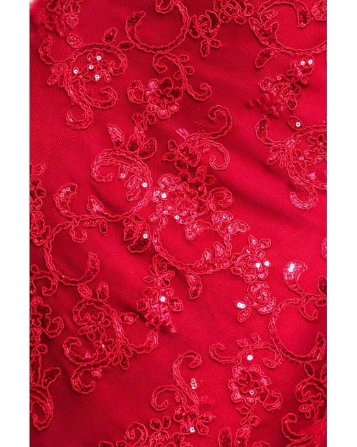 Goddiva Red Sequin Scallop Lace Midi Dress