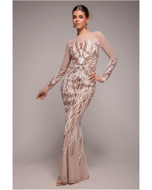 Goddiva Pink Long Sleeve Sequin Flame Maxi