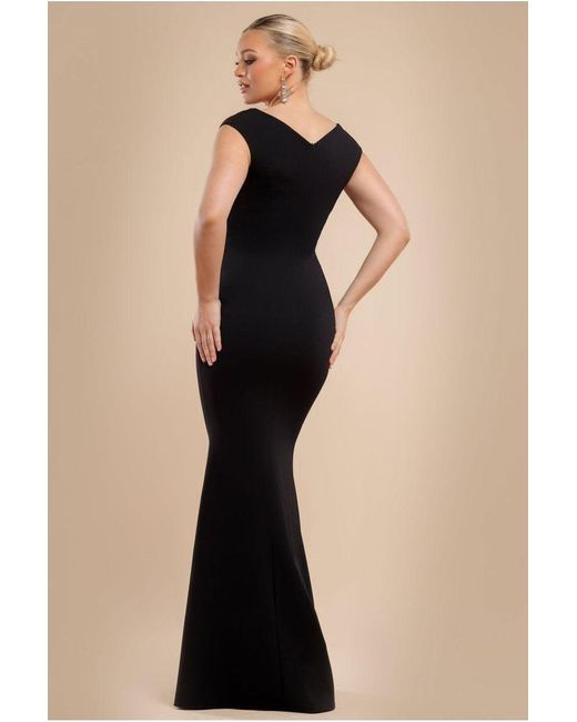 Goddiva Women's Black Bardot Pleated Maxi Dress Goddiva Women's Black Bardot Pleated Maxi Dress