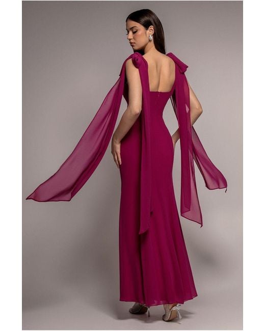 Goddiva Red Multiway Cape Chiffon Sweetheart Maxi Dress