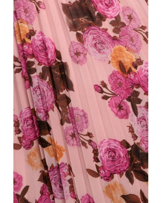 Goddiva Pink Flutter Sleeve Pleated Skirt Floral Midi Dress