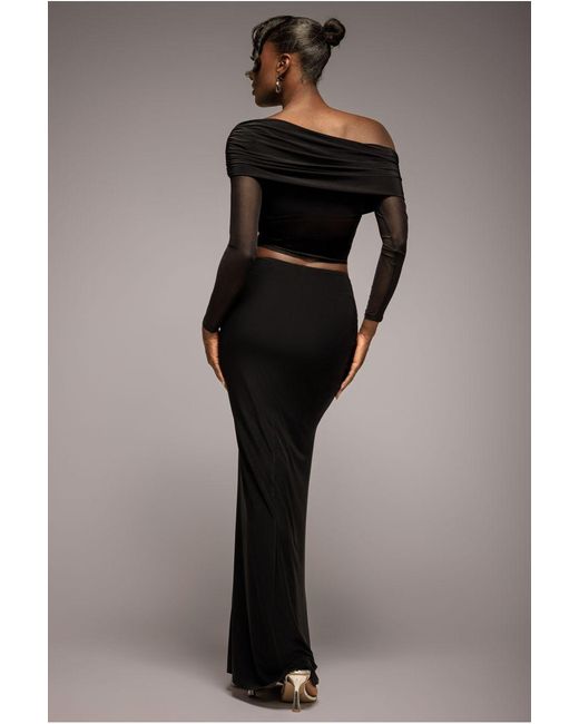 Goddiva Black Super Split Front Drawstring Maxi Skirt
