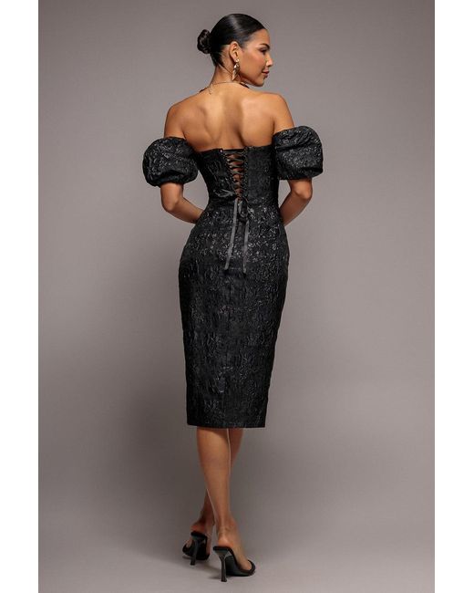 Goddiva Black Puff Sleeve Sweetheart Midi Dress