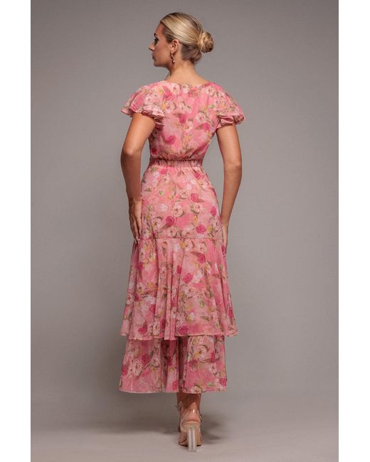 Goddiva Pink Floral Wrap High And Low Midaxi Dress