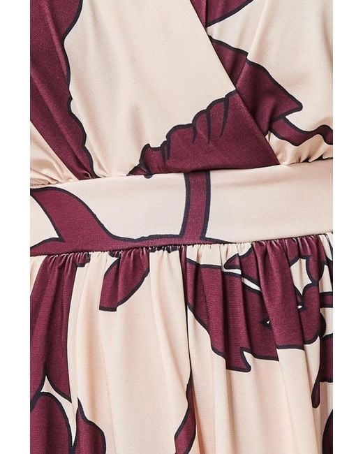 Goddiva Pink Leaf Print Flutter Sleeve Midi