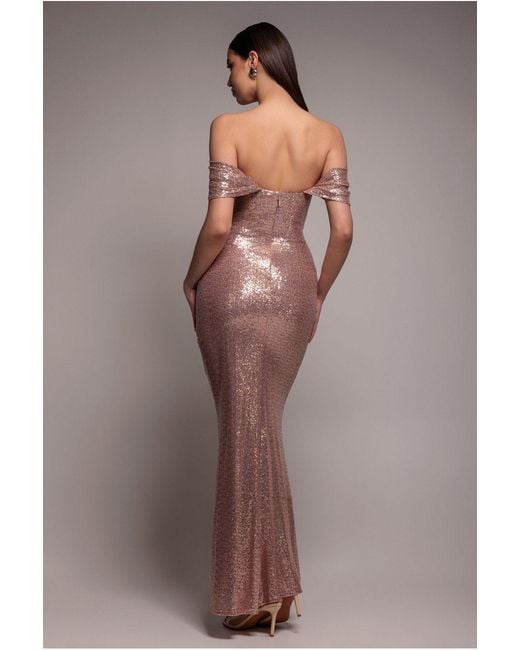Goddiva Blue Off The Shoulder Sequin Wing Maxi Dress