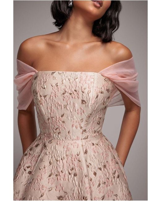 Goddiva Brown Lace Up Jacquard Midi Dress With Organza Wings