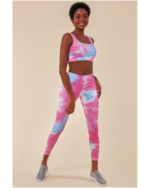 Cosmochic Pink Tie-dye Crop Top With Leggings Set