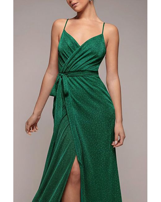 Goddiva Green Wrap Style Spaghetti Strap Maxi With Split
