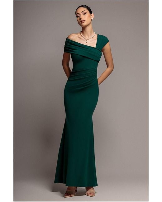 Goddiva Green One Shoulder Evening Maxi Dress