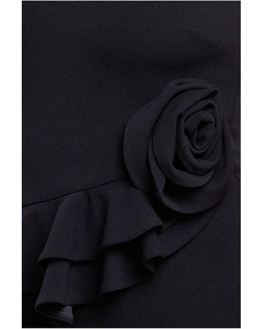 Goddiva Black Scuba Crepe Rose Frill Midi Dress