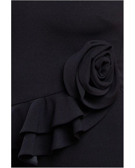 Goddiva Black Scuba Crepe Rose Frill Midi Dress
