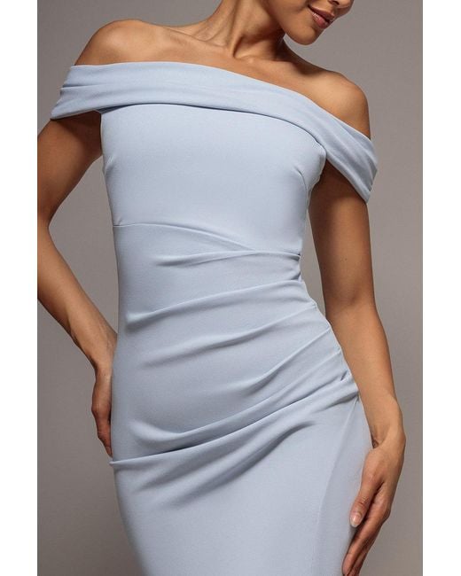 Goddiva Gray Off The Shoulder Maxi Dress With Split
