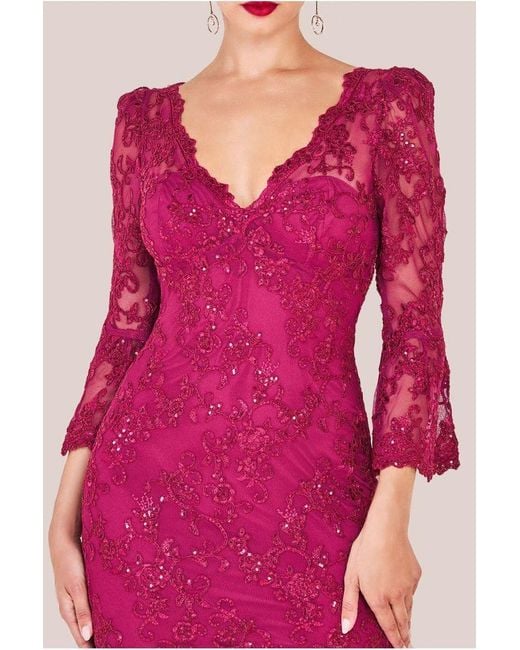 Goddiva Pink Scalloped Lace Maxi Dress