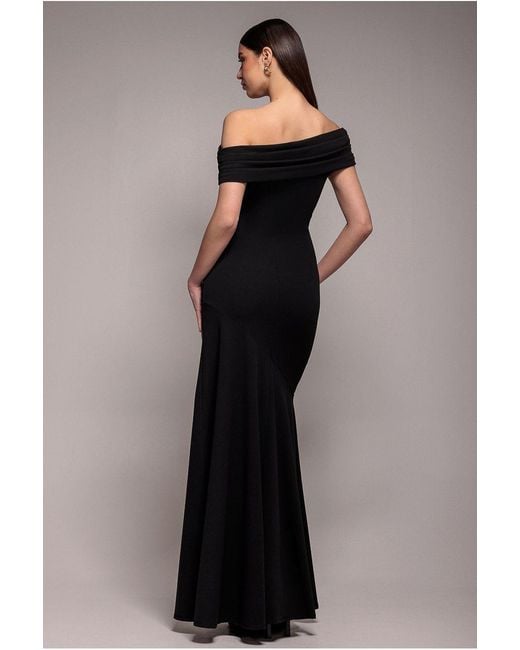 Goddiva Blue Pleated One Shoulder Bardot Fit And Flare Maxi Dress