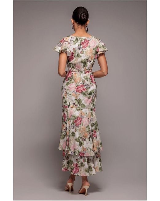 Goddiva Brown Floral Wrap High And Low Midaxi Dress