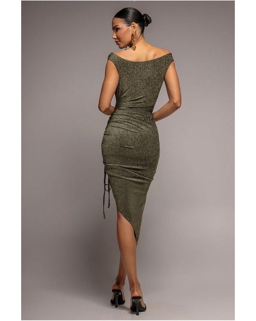 Goddiva Metallic Off The Shoulder Drawstring Side Midi