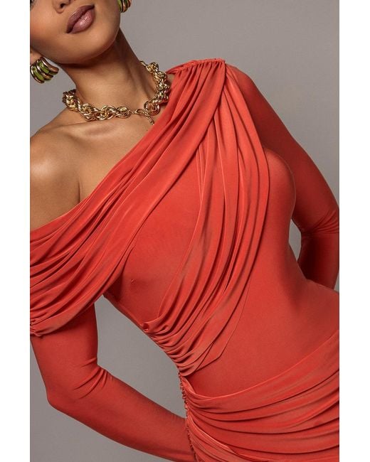 Goddiva Off Shoulder Gathered Panel Soft Touch Maxi Dress