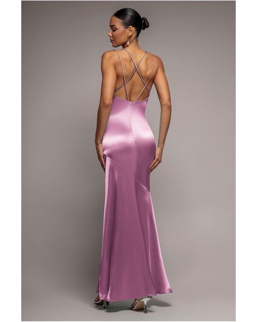 Goddiva Pink Satin Cowl Neck With Strappy Back Maxi