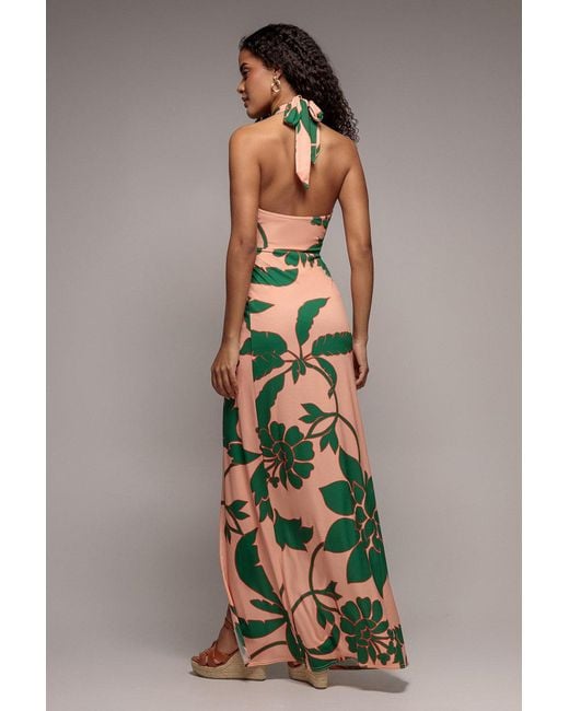 Goddiva Green Printed Crossover Maxi Dress