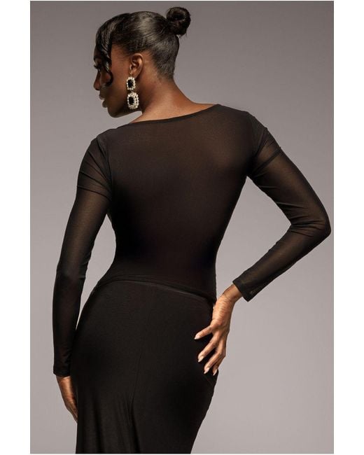 Goddiva Black Long Sleeve Mesh Sleeveless Taffeta Bow Top