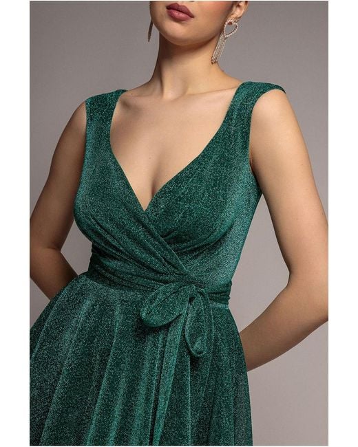 Goddiva Green Cross Over Sleeveless Mini Skater Dress