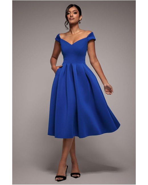 goddiva scuba foam skater midi dress reviews Goddiva Scuba Foam Skater Midi Dress in Blue