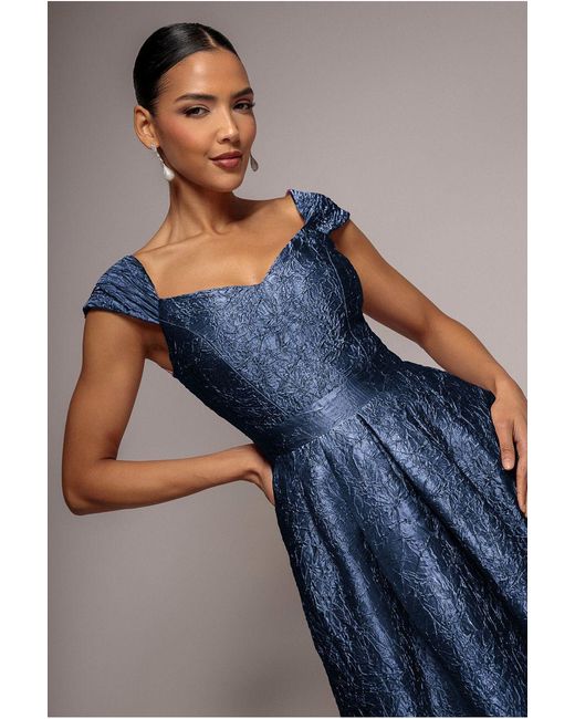 Goddiva Blue Crushed Satin Sleeveless A Line Midi Dress