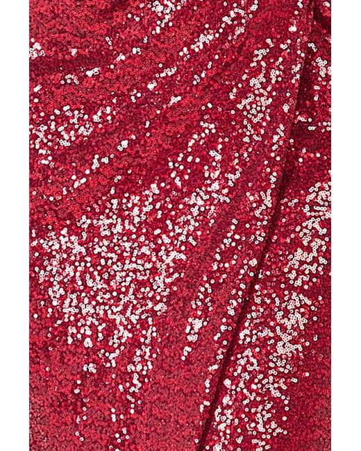 Goddiva Red Sequin Front Split Shirt Dress