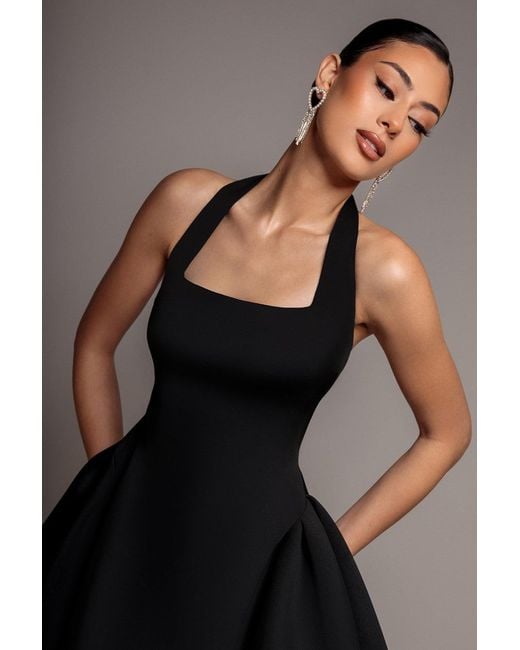 Goddiva Brown Corset Fit And Flare Halter Neck Skater Mini Dress