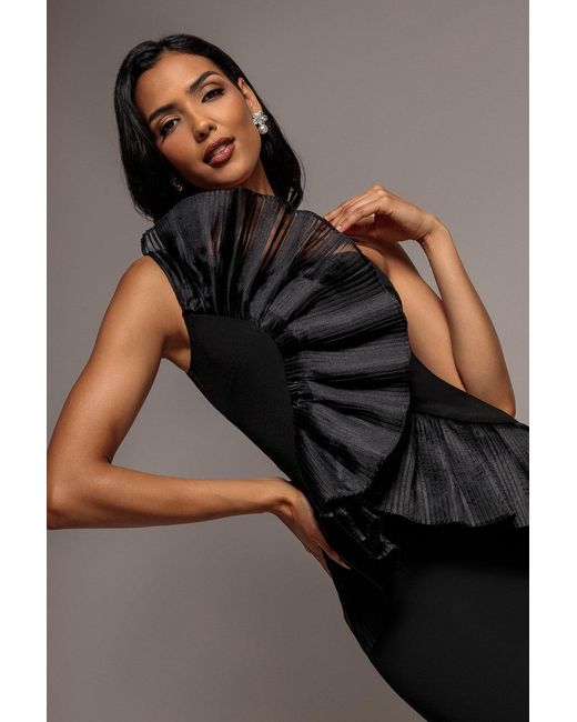 Goddiva Blue One Shoulder Pleated Fan Maxi