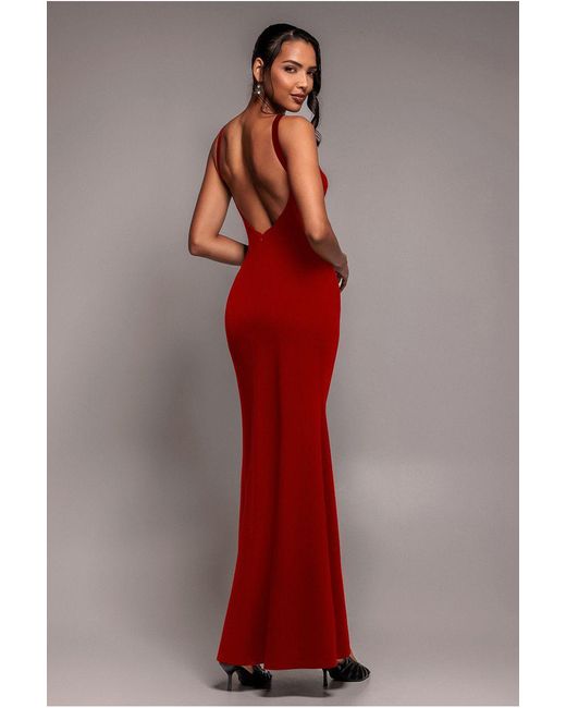 Goddiva Red Racer Neck Corsage Scuba Maxi