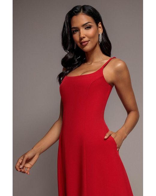 Goddiva Red Strapless Fit & Flare A Line Maxi Dress