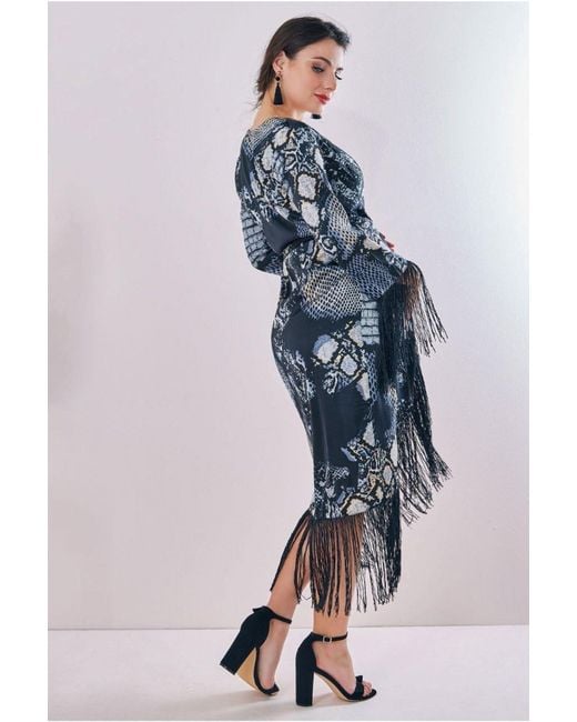 Goddiva Black Maternity Tassel Foil Print Wrap Midi