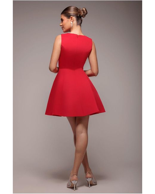 Goddiva Red Diamante Embellished Neck A-Line Mini Dress