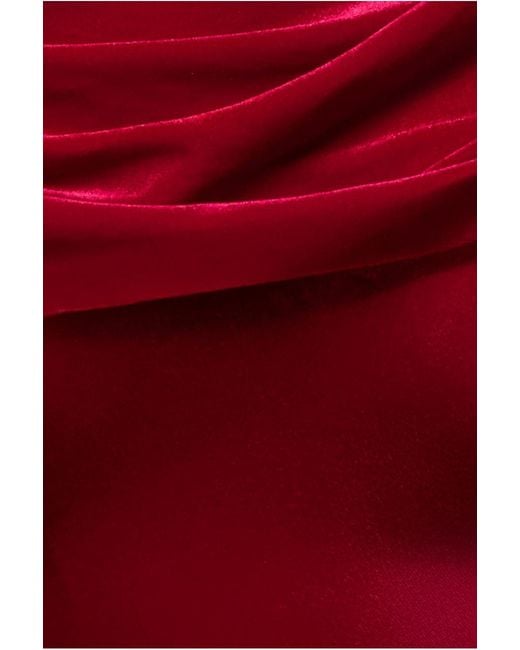 Goddiva Red Cowl One Shoulder Velvet Maxi Dress
