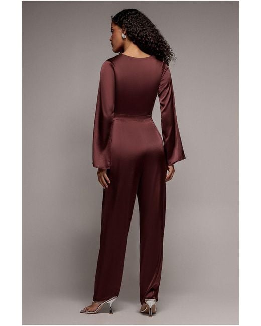 Goddiva Red Cut Out Satin Jumpsuit