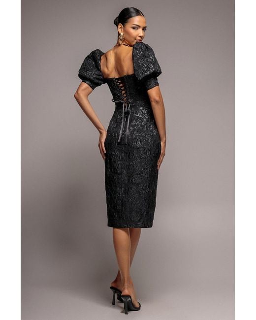 Goddiva Black Puff Sleeve Sweetheart Midi Dress