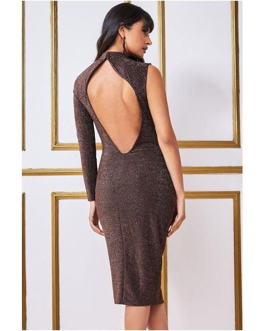 Goddiva Multicolor Open Back One Sleeve Lurex Midi