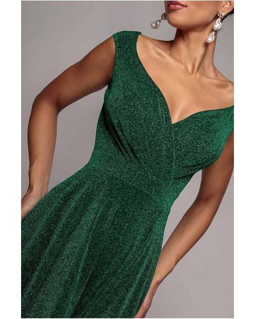 Goddiva Green Crossover Lurex Glitter Maxi Dress