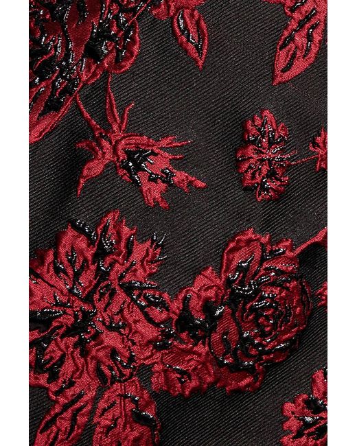Goddiva Brown Plunging Neck Pleated Sleeve Jacquard Mini Dress