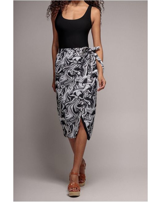 City Goddess Blue Printed High Waist Wrap Midi Skirt