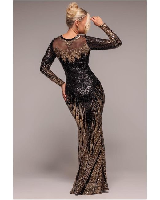 Goddiva Natural Long Sleeve Aztec Sequin Maxi