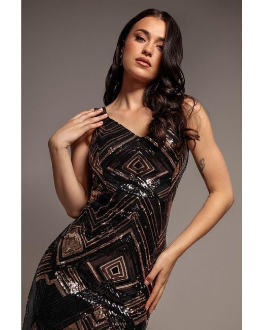 Goddiva Black Geometric Sequin Sleeveless Maxi